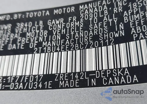 2011 Toyota Corolla S z USA, uszkodzony, nr VIN 2T1BU4EE2BC720112